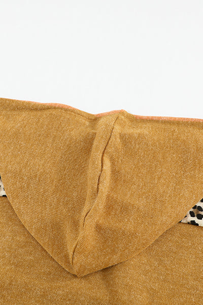 Leopard Print Sleeve Drawstring Hoodie