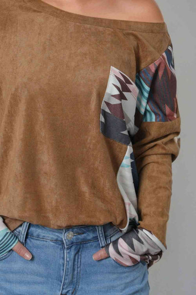 Geometric Drop Shoulder T-Shirt with Pocket