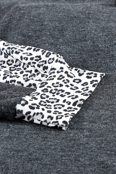 Leopard Print Sleeve Drawstring Hoodie