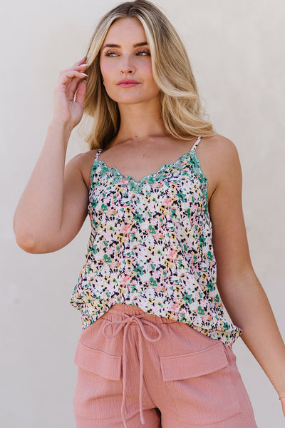 Floral Print V-Neck Spaghetti Straps Tank Top