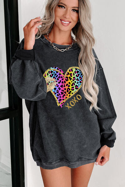 XOXO Leopard Round Neck Sweatshirt